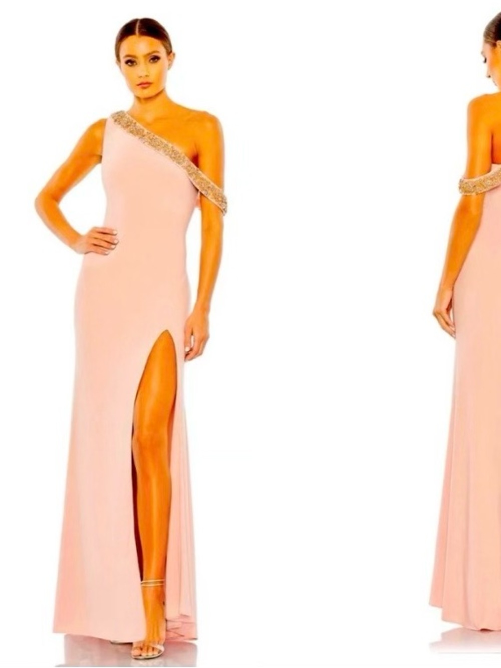 NWT Mac Duggal One-Shoulder Blush Pink Evening Gown with Embellished Strap 14